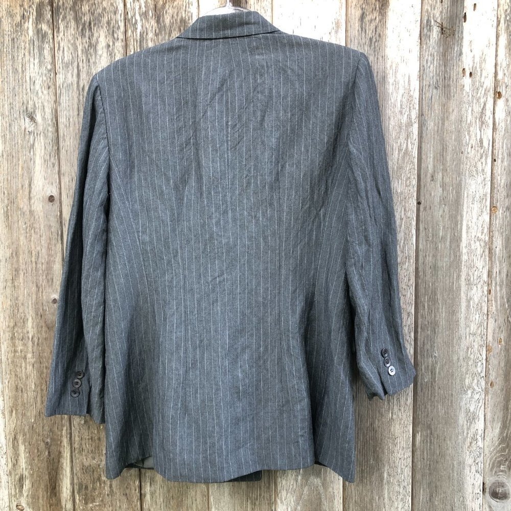 Vintage Gray Lafayette 148 Linen Blend Pinstripe Double-Breasted Blazer Size 12 - Picture 5 of 8